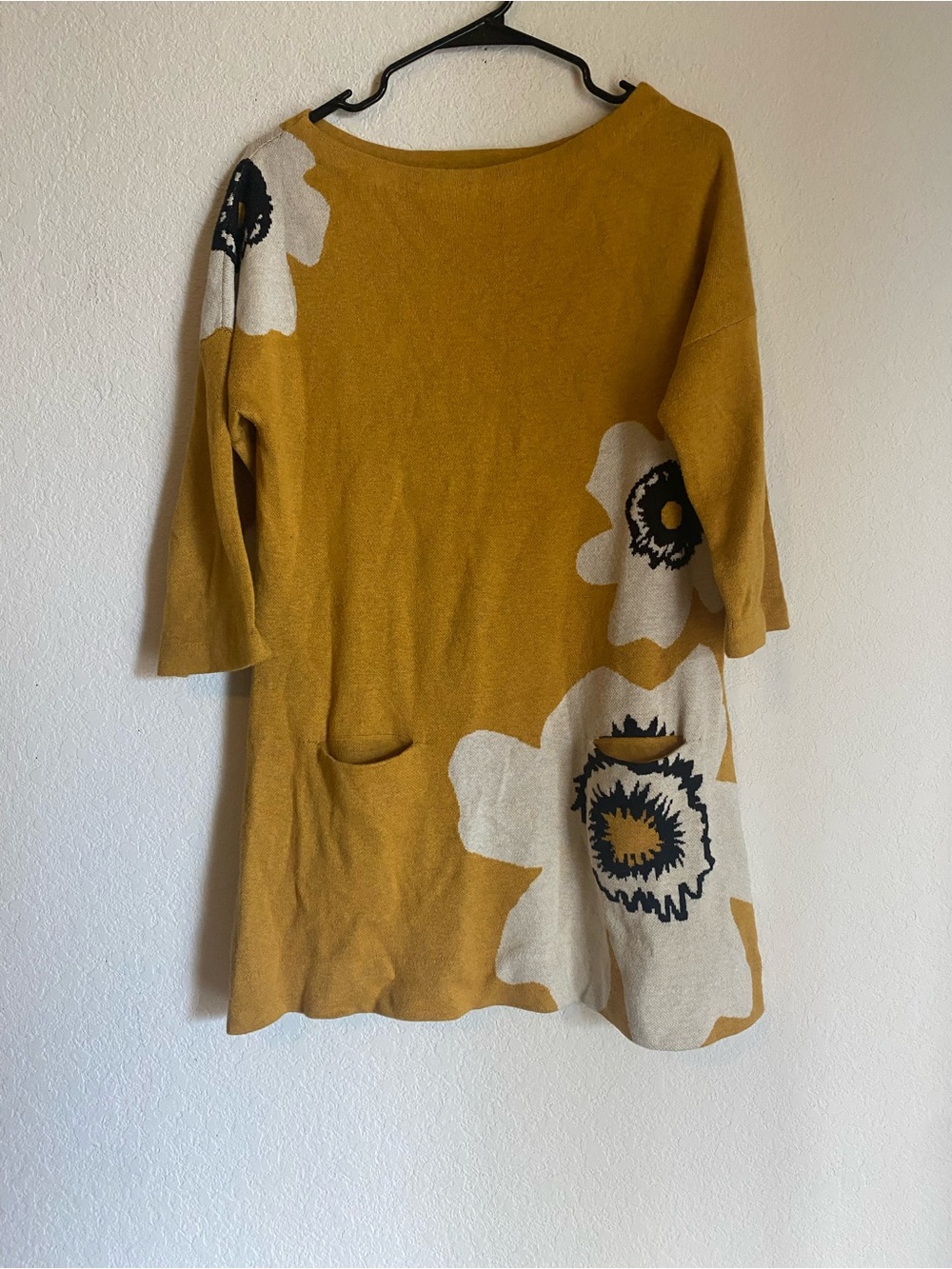 Anthroplogie Field Flower Mustard Floral Knit Women's Sweater Dress Boho Western - Picture 2 of 10